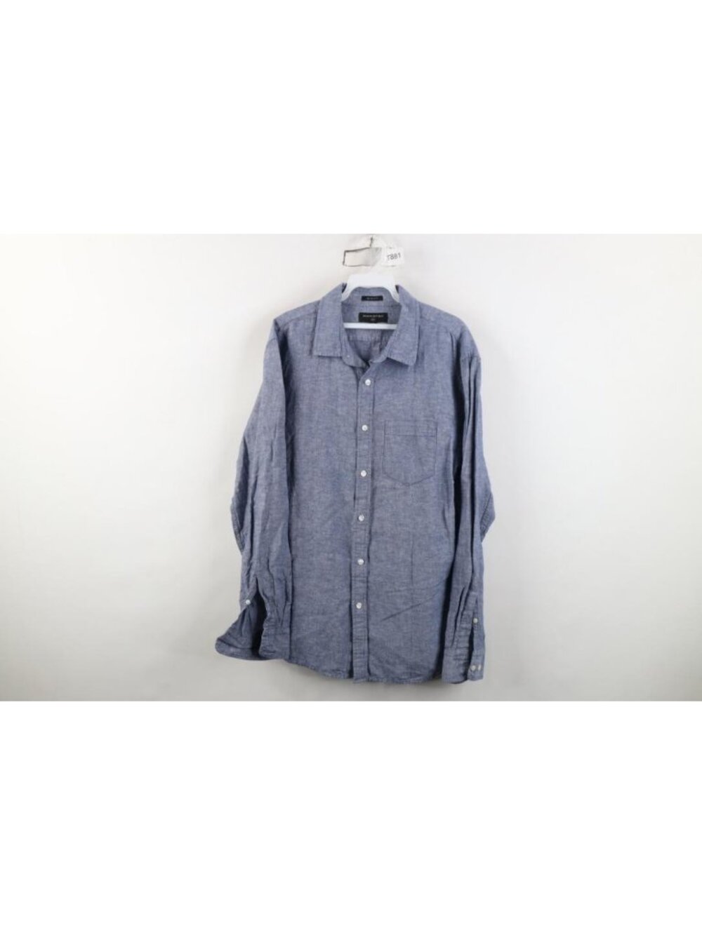 Banana Republic Mens Large Slim Fit Linen Collared Button Shirt Chambray Blue